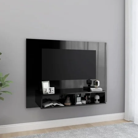 Mueble TV de pared contrachapado negro brillante 120x23,5x90 cm by , TV Furniture - Ref: Foro24-808276, Price: 63,72 €, Disco...