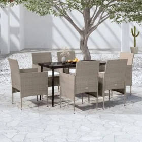 Juego de comedor de jardín 7 piezas con cojines beige y negro by , Garden sets - Ref: Foro24-3099320, Price: 513,72 €, Discou...