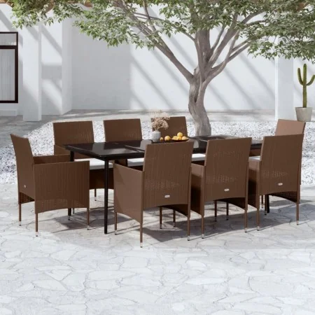 Juego de comedor para jardín 9 piezas y cojines marrón y negro von , Gartensets - Ref: Foro24-3099322, Preis: 777,87 €, Rabat...