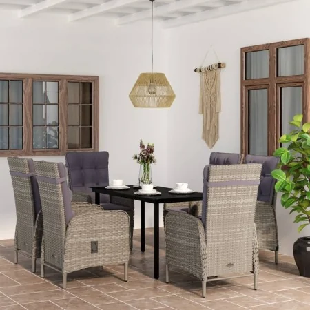 Juego de comedor de jardín 7 piezas con cojines gris y negro de , Conjuntos de jardín - Ref: Foro24-3099362, Precio: 951,02 €...