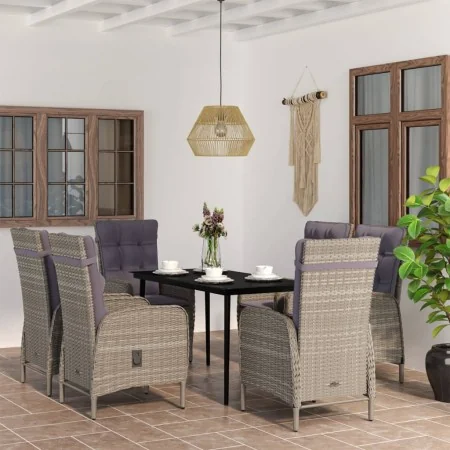 Juego de comedor de jardín 7 piezas con cojines gris y negro von , Gartensets - Ref: Foro24-3099374, Preis: 956,26 €, Rabatt: %