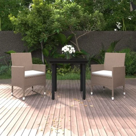 Set comedor de jardín 3 pzas y cojines ratán sintético y vidrio de , Conjuntos de jardín - Ref: Foro24-3099703, Precio: 201,4...