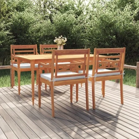 Juego comedor de jardín 5 pzas y cojines madera maciza de teca von , Gartensets - Ref: Foro24-3100789, Preis: 767,97 €, Rabat...
