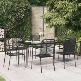 Juego de comedor jardín 7 pzas acero y cuerda de algodón negro by , Garden sets - Ref: Foro24-3156541, Price: 438,90 €, Disco...