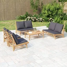 Set de muebles de jardín 5 piezas bambú con cojines gris oscuro by , Garden sets - Ref: Foro24-3156484, Price: 703,40 €, Disc...
