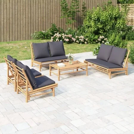 Set de muebles de jardín 5 piezas bambú con cojines gris oscuro by , Garden sets - Ref: Foro24-3156484, Price: 637,86 €, Disc...