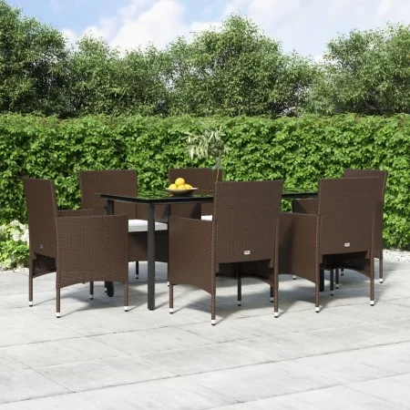 Juego de comedor de jardín 7 piezas con cojines marrón y negro de , Conjuntos de jardín - Ref: Foro24-3156613, Precio: 526,08...