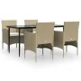 Juego de comedor de jardín 5 piezas con cojines beige y negro by , Garden sets - Ref: Foro24-3156624, Price: 411,99 €, Discou...