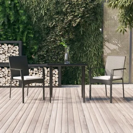 Set comedor de jardín 3 pzas con cojines ratán sintético negro by , Garden sets - Ref: Foro24-3185119, Price: 223,79 €, Disco...