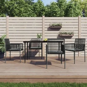 Set comedor jardín 5 pzas y cojines acero ratán sintético negro by , Garden sets - Ref: Foro24-3187067, Price: 407,62 €, Disc...