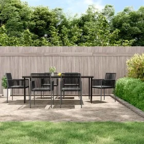 Set comedor jardín 7 pzas y cojines acero ratán sintético negro by , Garden sets - Ref: Foro24-3187071, Price: 646,90 €, Disc...
