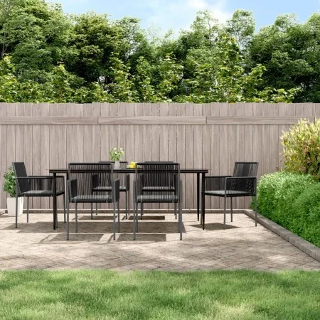 Set comedor jardín 7 pzas y cojines acero ratán sintético negro by , Garden sets - Ref: Foro24-3187071, Price: 656,90 €, Disc...