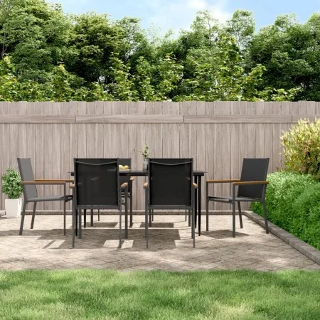 Juego de comedor para jardín 7 piezas acero y textilene negro by , Garden sets - Ref: Foro24-3187038, Price: 471,94 €, Discou...