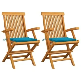 Sillas de jardín 2 uds madera maciza de teca con cojines azules von , Gartenstühle - Ref: Foro24-3062491, Preis: 181,79 €, Ra...