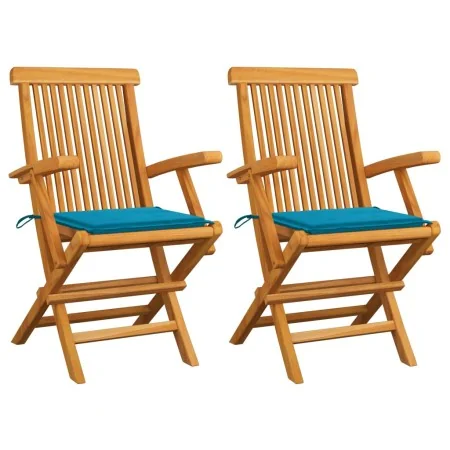 Sillas de jardín 2 uds madera maciza de teca con cojines azules by , Garden chairs - Ref: Foro24-3062491, Price: 181,79 €, Di...