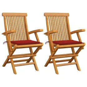 Sillas de jardín 2 uds madera maciza de teca con cojines rojos von , Gartenstühle - Ref: Foro24-3062493, Preis: 185,70 €, Rab...