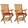 Sillas de jardín 2 uds madera maciza de teca con cojines rojos de , Sillas de jardín - Ref: Foro24-3062493, Precio: 187,89 €,...