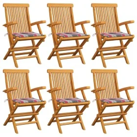 Sillas de jardín 6 uds madera teca con cojines a cuadros rojos von , Gartenstühle - Ref: Foro24-3062554, Preis: 445,07 €, Rab...