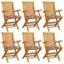Sillas de jardín 6 uds madera teca con cojines a cuadros rojos by , Garden chairs - Ref: Foro24-3062554, Price: 445,07 €, Dis...