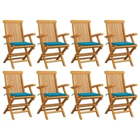 Sillas de jardín 8 uds madera maciza de teca con cojines azules by , Garden chairs - Ref: Foro24-3072893, Price: 625,81 €, Di...