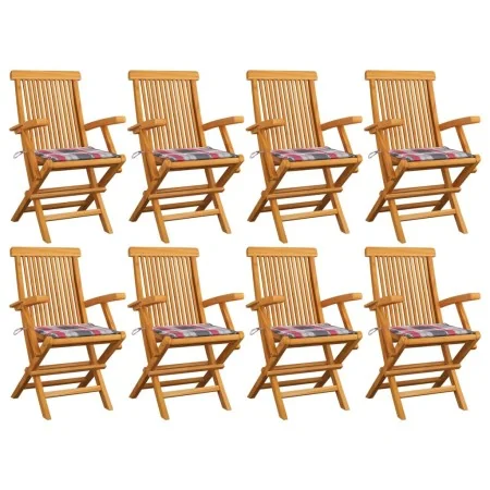 Sillas de jardín 8 uds madera teca con cojines a cuadros rojos von , Gartenstühle - Ref: Foro24-3072902, Preis: 629,14 €, Rab...