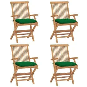 Sillas de jardín 4 uds madera maciza de teca con cojines verdes by , Garden chairs - Ref: Foro24-3065637, Price: 346,01 €, Di...