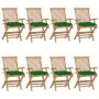 Sillas de jardín 8 uds madera maciza de teca con cojines verdes by , Garden chairs - Ref: Foro24-3072909, Price: 601,43 €, Di...