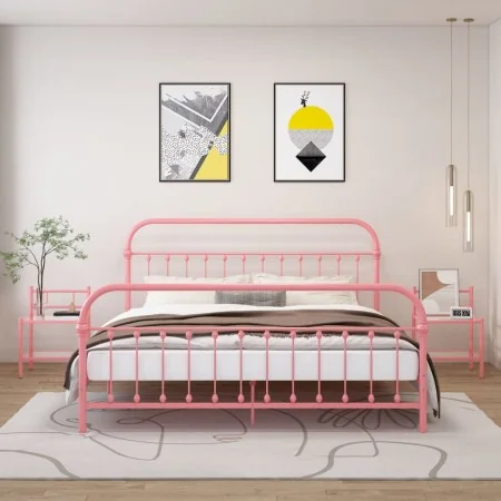 Mesitas de noche 2 unidades metal y vidrio rosa y transparente de , Mesitas de noche - Ref: Foro24-325095, Precio: 58,62 €, D...