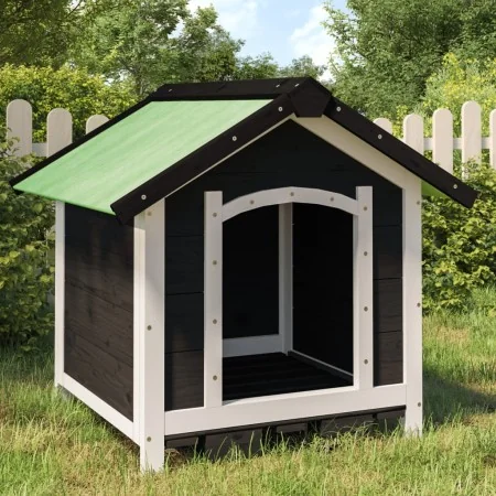 Caseta para perros madera maciza de pino gris 65x65x61,5 cm by , Dog kennels and fences - Ref: Foro24-172274, Price: 111,80 €...