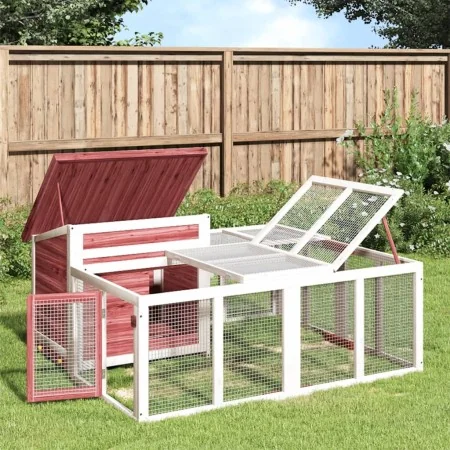 Conejera de madera maciza de pino moca 144x123x67,5 cm by , Cages and habitats for small animals - Ref: Foro24-172281, Price:...
