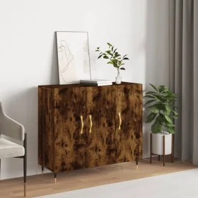 Aparador de madera de ingeniería roble ahumado 90x34x80 cm by , Sideboards - Ref: Foro24-828089, Price: 79,44 €, Discount: %