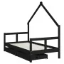 Estructura cama infantil y cajones madera pino negro 80x160 cm de , Cunas y camas para niños - Ref: Foro24-834545, Precio: 11...