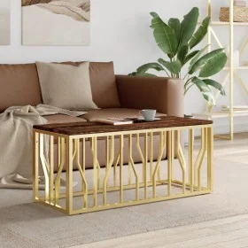 Mesa de centro acero inoxidable madera maciza reciclada dorada by , Coffee table - Ref: Foro24-350054, Price: 128,67 €, Disco...