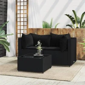 Set de muebles de jardín 3 pzas y cojines ratán sintético negro von , Outdoor-Sofas - Ref: Foro24-319779, Preis: 214,45 €, Ra...