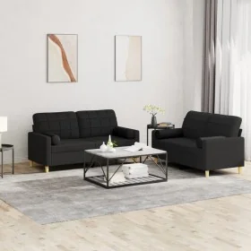 Juego de sofás con cojines 2 piezas tela negro by , Sofas - Ref: Foro24-3201294, Price: 401,31 €, Discount: %
