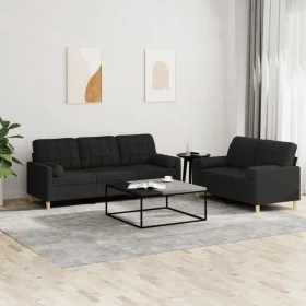 Juego de sofás con cojines 2 piezas tela negro by , Sofas - Ref: Foro24-3201326, Price: 496,02 €, Discount: %