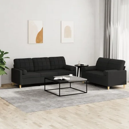 Juego de sofás con cojines 2 piezas tela negro by , Sofas - Ref: Foro24-3201326, Price: 496,02 €, Discount: %