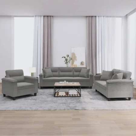 Juego de sofás con cojines 3 piezas tela microfibra gris oscuro by , Sofas - Ref: Foro24-3202304, Price: 805,96 €, Discount: %