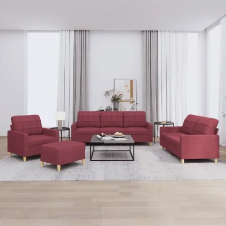 Juego de sofás con cojines 4 piezas tela rojo tinto by , Sofas - Ref: Foro24-3201256, Price: 606,95 €, Discount: %