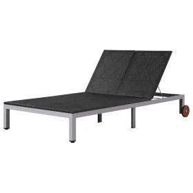 Tumbona doble con ruedas ratán sintético negro by , Loungers - Ref: Foro24-43977, Price: 288,28 €, Discount: %