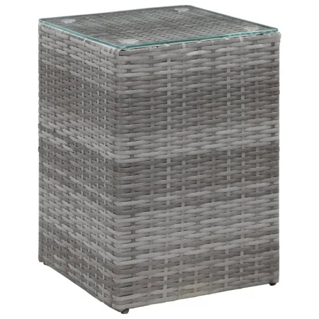 Mesa auxiliar superficie vidrio ratán sint. gris 35x35x52 cm de , Mesas auxiliares - Ref: Foro24-46983, Precio: 76,36 €, Desc...