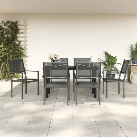 Juego de comedor para jardín 7 piezas acero y textilene negro by , Garden sets - Ref: Foro24-3200729, Price: 388,83 €, Discou...