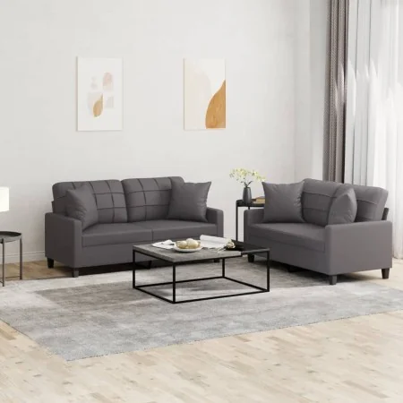 Juego de sofás con cojines 2 piezas cuero sintético gris by , Sofas - Ref: Foro24-3201370, Price: 407,32 €, Discount: %