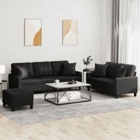 Juego de sofás con cojines 3 piezas cuero sintético negro by , Sofas - Ref: Foro24-3201393, Price: 558,48 €, Discount: %