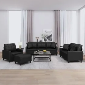 Juego de sofás con cojines 4 piezas cuero sintético negro by , Sofas - Ref: Foro24-3201353, Price: 700,92 €, Discount: %