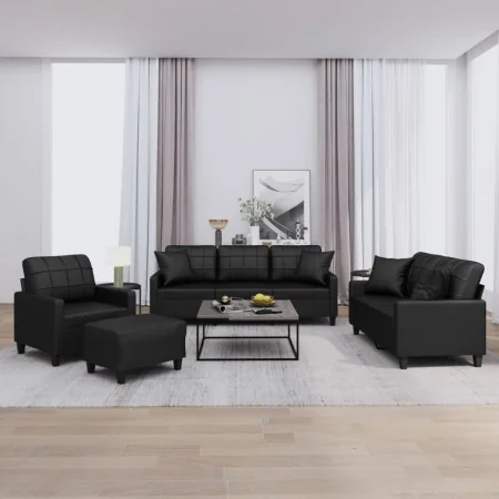 Juego de sofás con cojines 4 piezas cuero sintético negro by , Sofas - Ref: Foro24-3201353, Price: 700,93 €, Discount: %