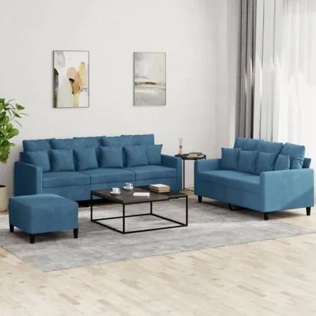Juego de sofás con cojines 3 piezas terciopelo azul by , Sofas - Ref: Foro24-3201739, Price: 564,67 €, Discount: %