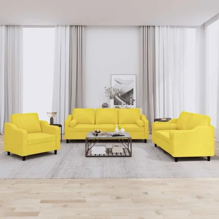 Juego de sofás con cojines 3 piezas tela amarillo claro by , Sofas - Ref: Foro24-3201791, Price: 582,99 €, Discount: %