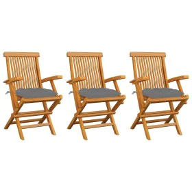 Garden chairs 3 pcs solid teak wood with gray cushions by vidaXL, Garden chairs - Ref: Foro24-3062530, Price: 226,72 €, Disco...