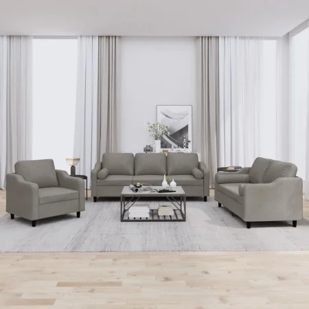 Juego de sofás con cojines 3 piezas tela gris taupe by , Sofas - Ref: Foro24-3201793, Price: 666,44 €, Discount: %